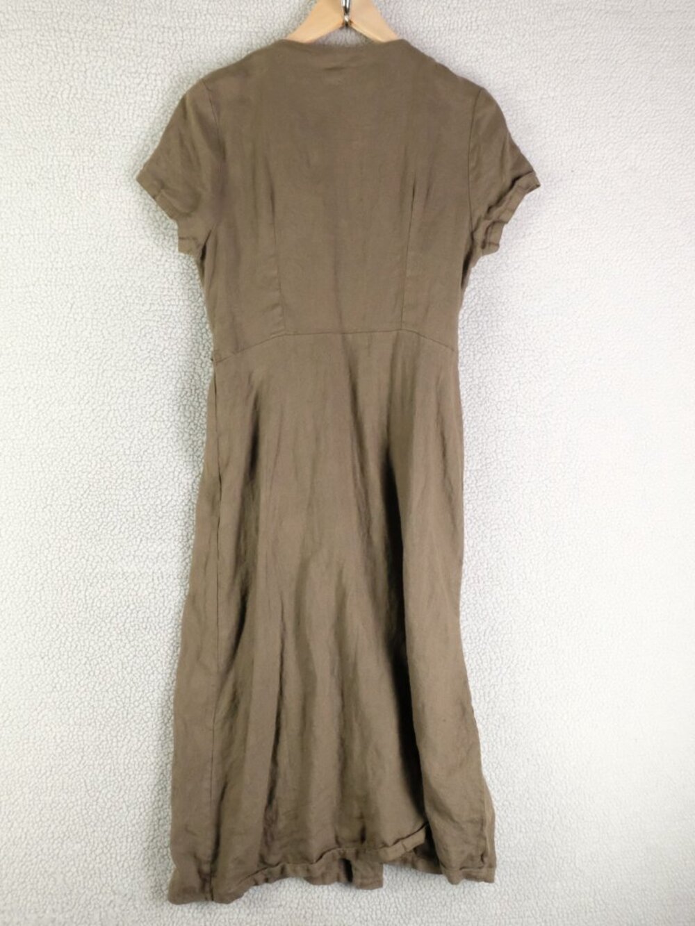 Alessia Pacini Dress Womens Small Olive Green 100% Linen Midi Asymmetrical Italy - Picture 5 of 11